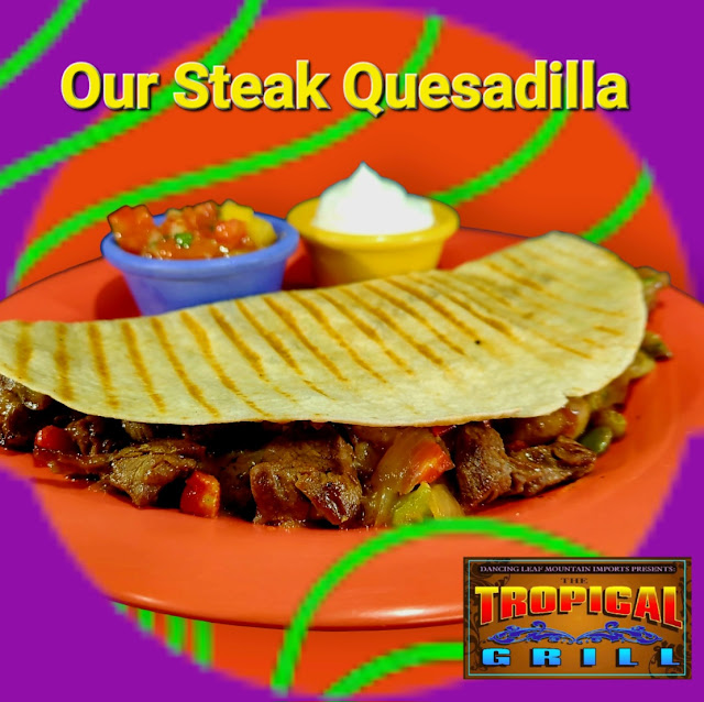 Quesadilla Platter Cheese, Chicken and Steak Quesadillas Served hot and festively arranged under a domed platter, perfect for a party!  Served with our Famous Salsas and Sour Cream.  (10 person Min.) 